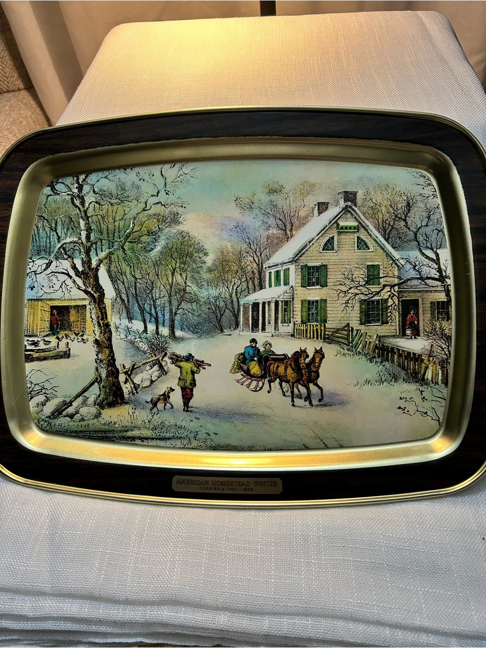 Currier & Ives American Homestead Metal Serving Tray. Mint Condition